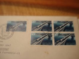 Briefsatz 100 J. Eisenbahn 1947 Ersttag, Viererblocks