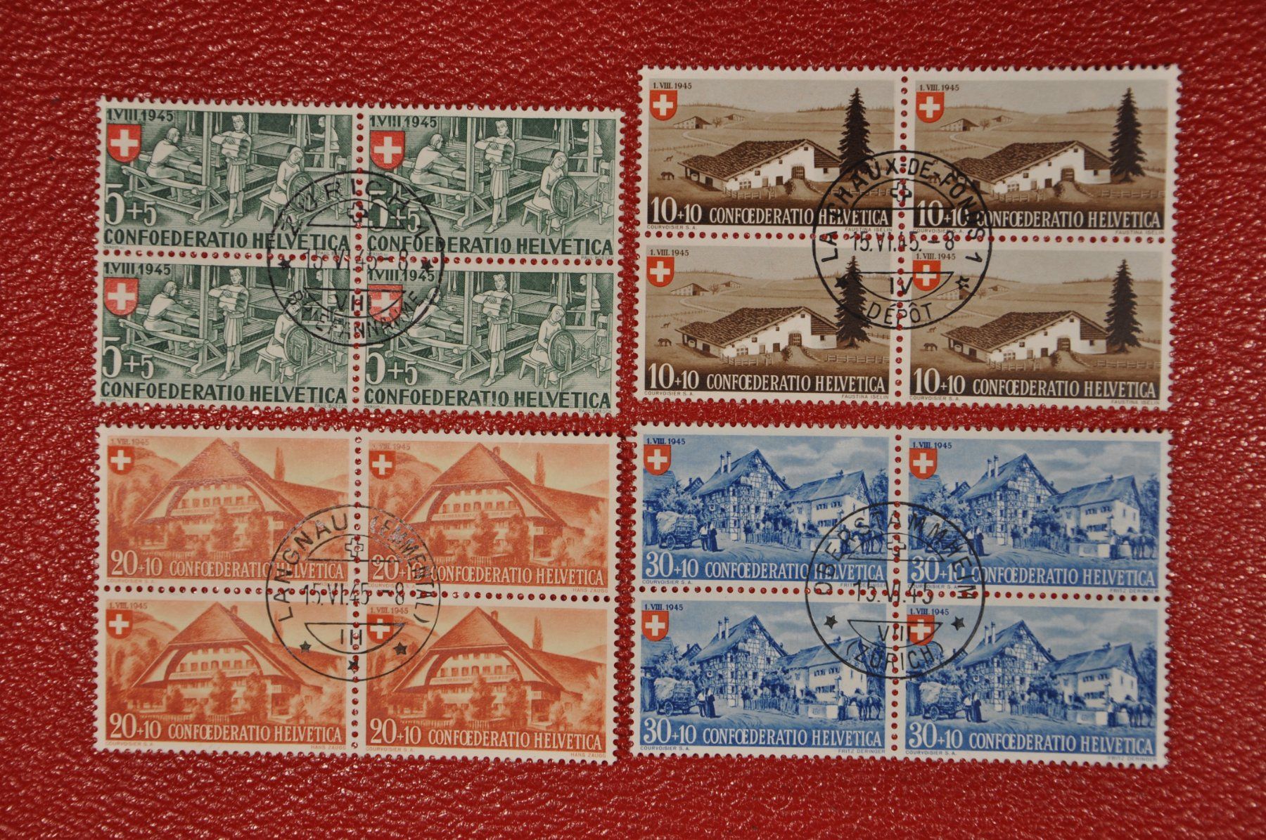 Tutti i francobolli: 1945 PP26-29 Viererblock ET-Stempel – Usato da Wolfhalden venduto da Zinauktion
