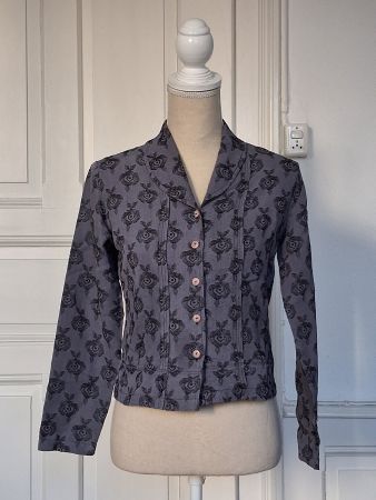 Vintage Bluse Graublau Rosenmuster Gr. M