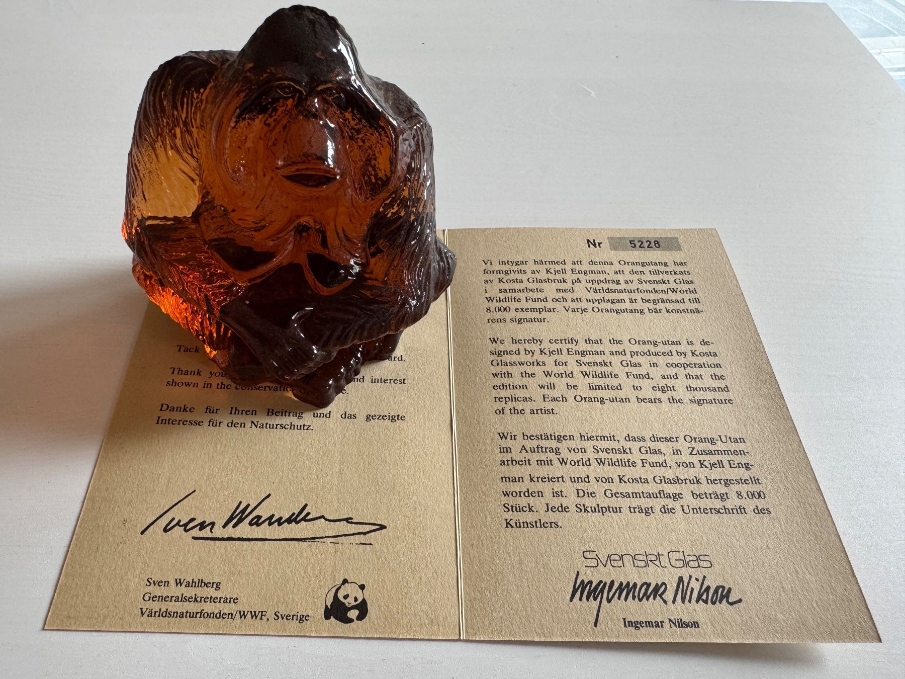 Kosta Boda Statuette: Orang-Utan WWF Nr. 5228 – Usato da golaten venduto da Hubas 1