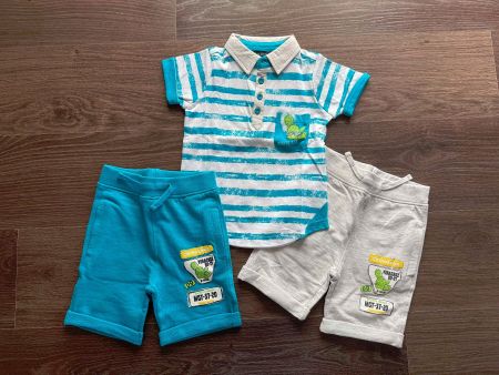 Kleiderpaket Jungs T-Shirt + 2x Shorts Grau/Blau, Grösse 128