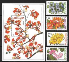 Grenada 4 Werte + Block Blumen ** 30.9.1988
