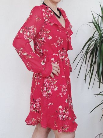 Damen Kleid H&M Gr. 36 Rot geblümt