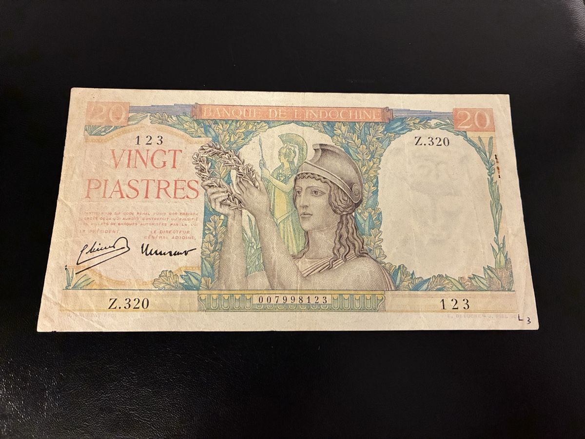 Banknoten: 20 piastres 1949 – Gebraucht aus Dällikon von Woldbanknoten