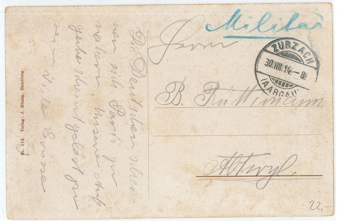 Ansichtskarten: AG 276 Zurzach Totalansicht 1914 – Gebraucht aus Fribourg von philafri 1