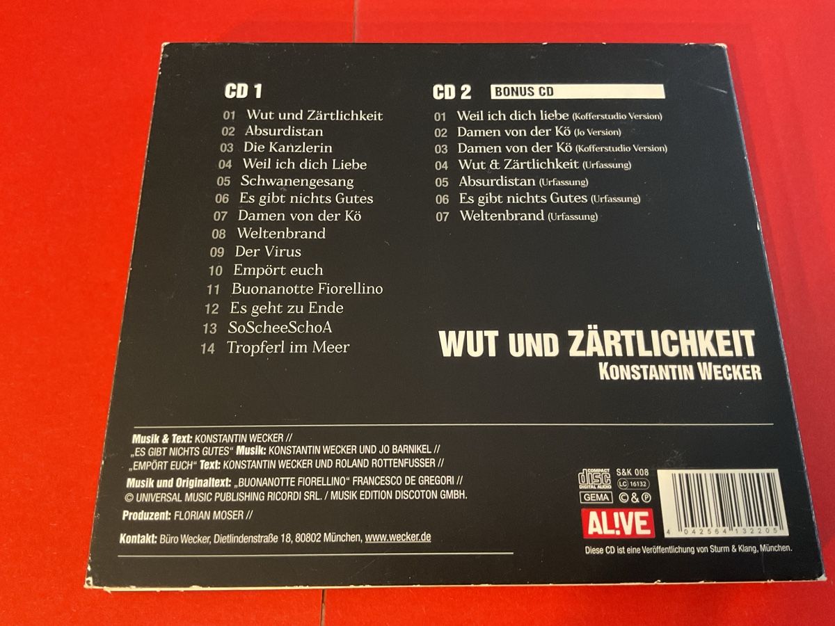 CDs: Konstantin Wecker - Wut und Zärtlichkeit CD Limited Edition – Gebraucht aus Steinach von Quarkie 1