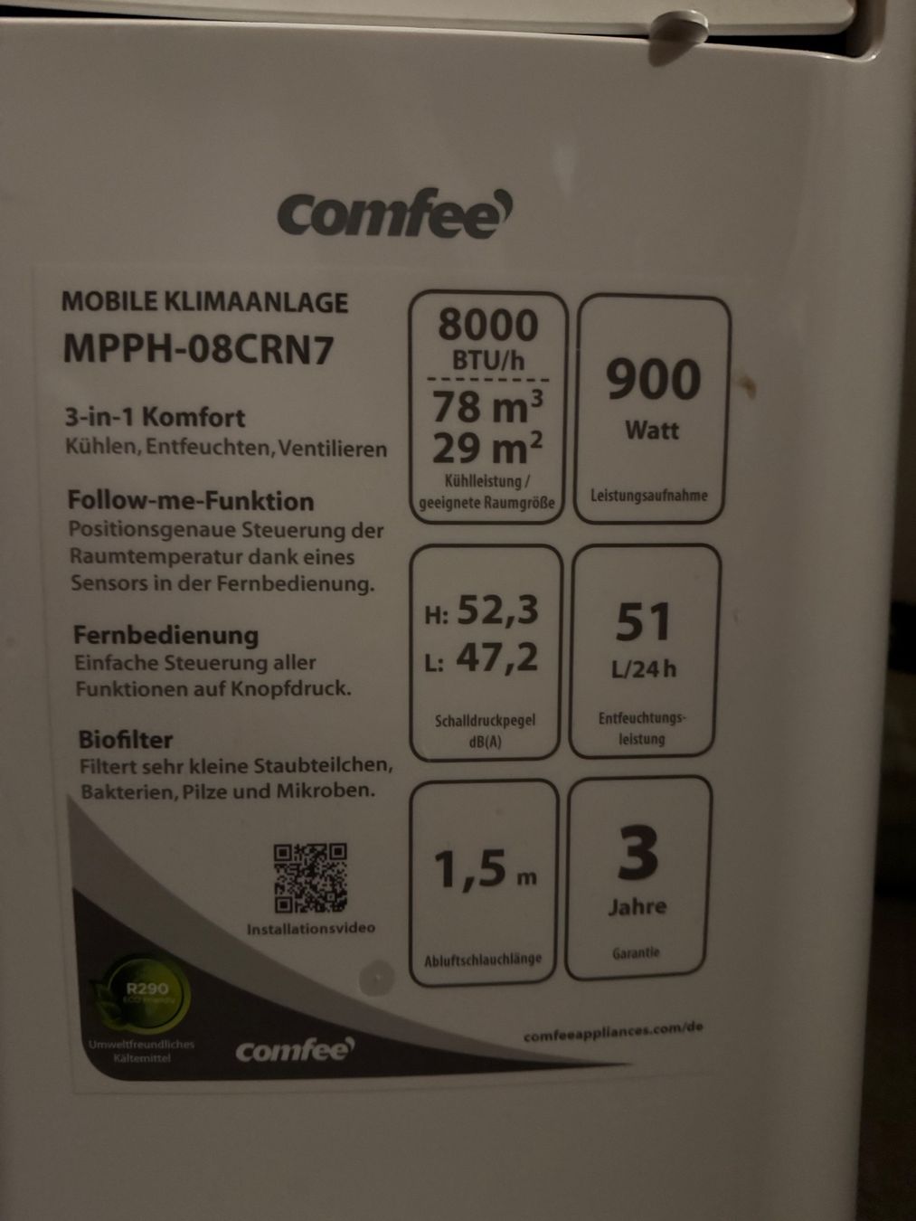 Comfee Klimageräte: Mobiles Klimagerät Comfee MPPH-08CRN7 – Gebraucht aus Basel von max_si 1
