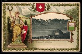 Passepartout-Lithographie Chatelard, Chateau, Schloss, Passe