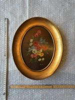 Tableau ovale ancien encadré - Peinture florale 