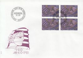 F48 Flugpost-FDC vom 9.3.1981 mit Viererblock