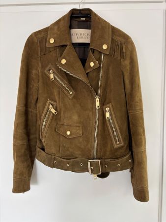 BURBERRY Wildleder Jacke olivegrün mit Fransen 34/36