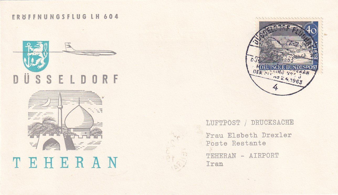 Tutti i francobolli: Erstflug Lufthansa Düsseldorf - Teheran 1963 – Usato da Baar venduto da Asmara111