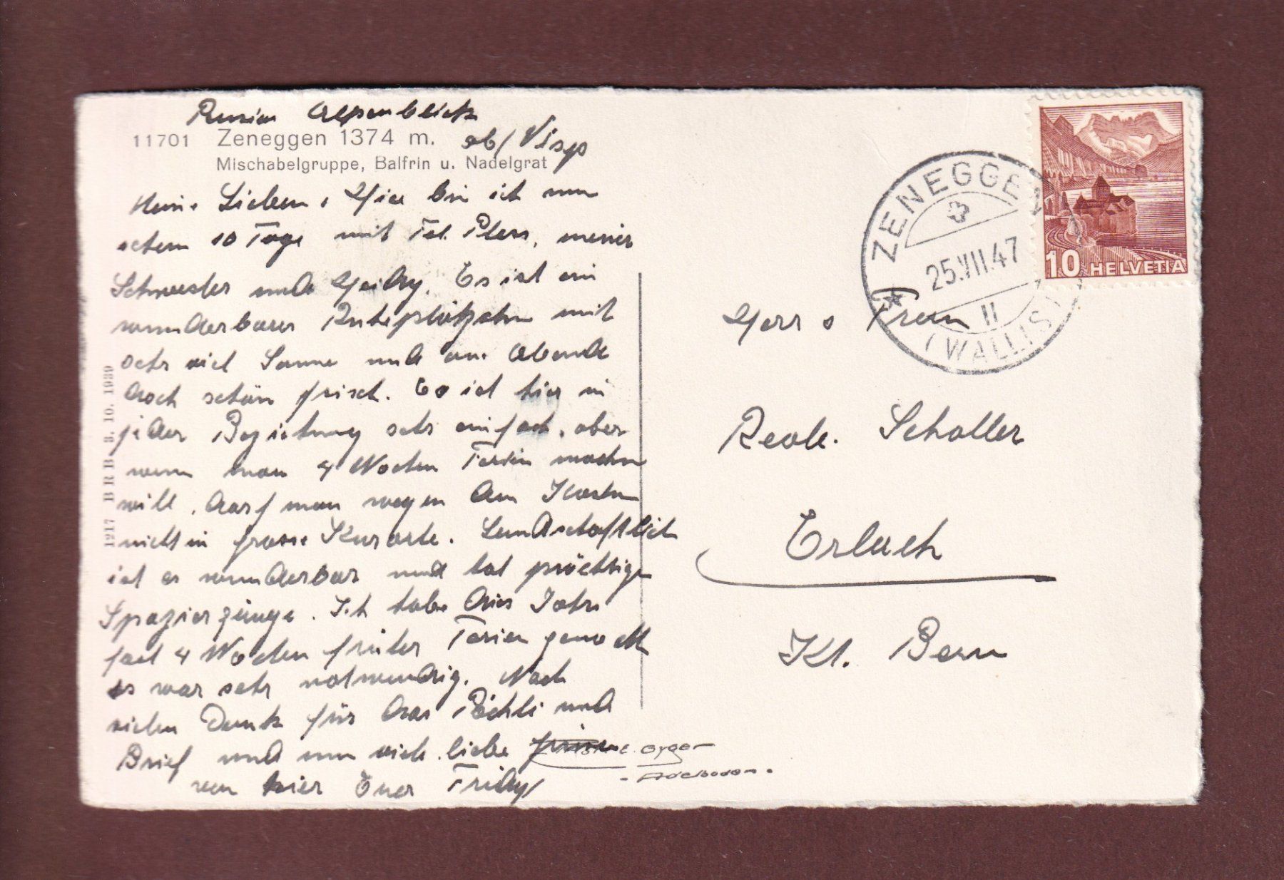 Cartoline postali: ZENEGGEN - 1947 – Usato da Pully venduto da nicecards 1