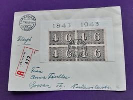 Brief von 1943, 4er Block, Eingeschrieben, Oberuzw.-Gossau