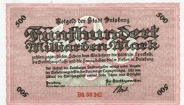 Duisburg 500 Mrd.Mark KN rot Druck rosa 25.09.1923 VZ+-VZ++