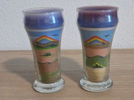 2x Vintage Sandkunst Kerzen im Glas – Höhe 13 cm – Retro