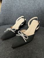 Schwarze Slingpumps mit Strass-Schleife, Gr. 39, Abend/Festl