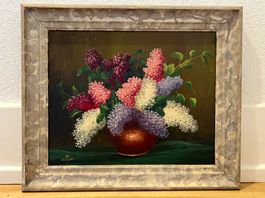 Oelbild signiert Stilleben Fliederstrauss Giovanni Vittori