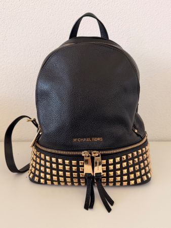 MICHAEL KORS Rhea Medium Studded Leather Backpack Black Gold