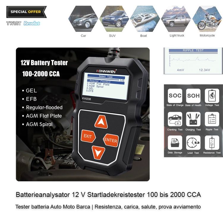 Batterie Tester Auto 12V Motorrad Analysator