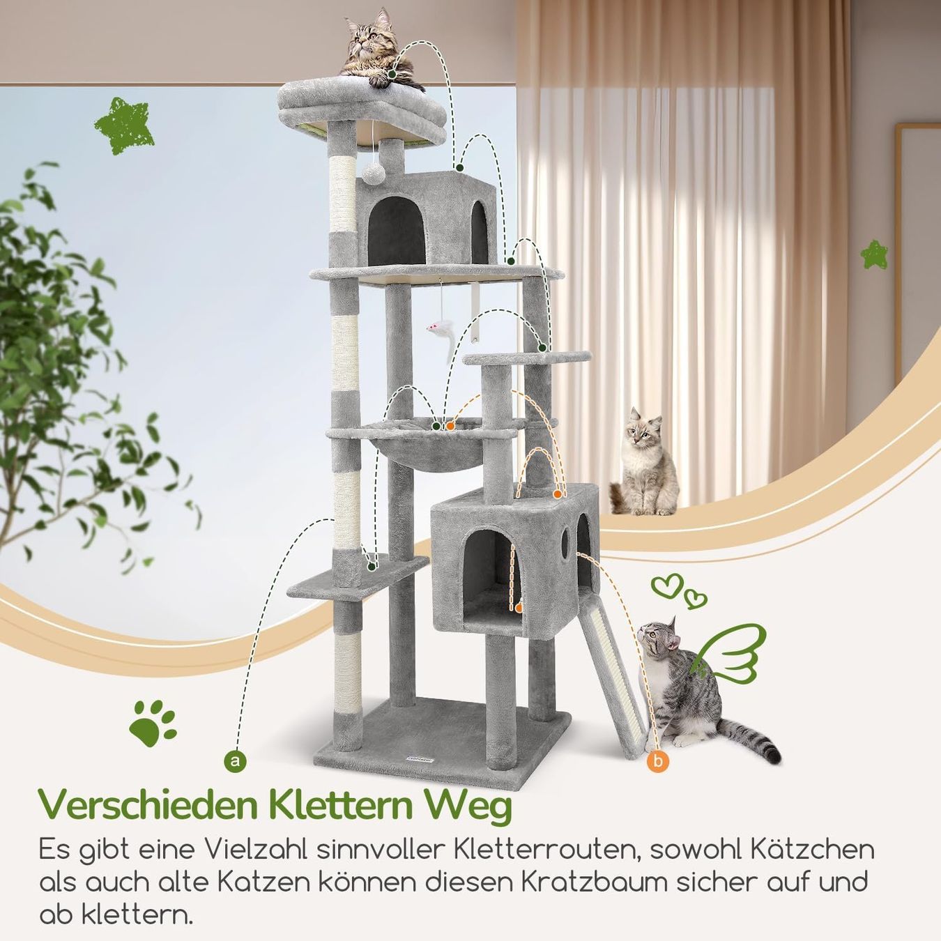 Tiragraffi: Kratzbaum Kletterbaum Katzenbaum 178cm Katzenhaus hellgrau – Nuovo e nell'imballaggio originale da Zürich venduto da MueDes 6