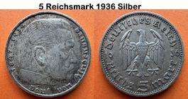 5 Reichsmark 1936 A Silber,  Paul Hindenburg