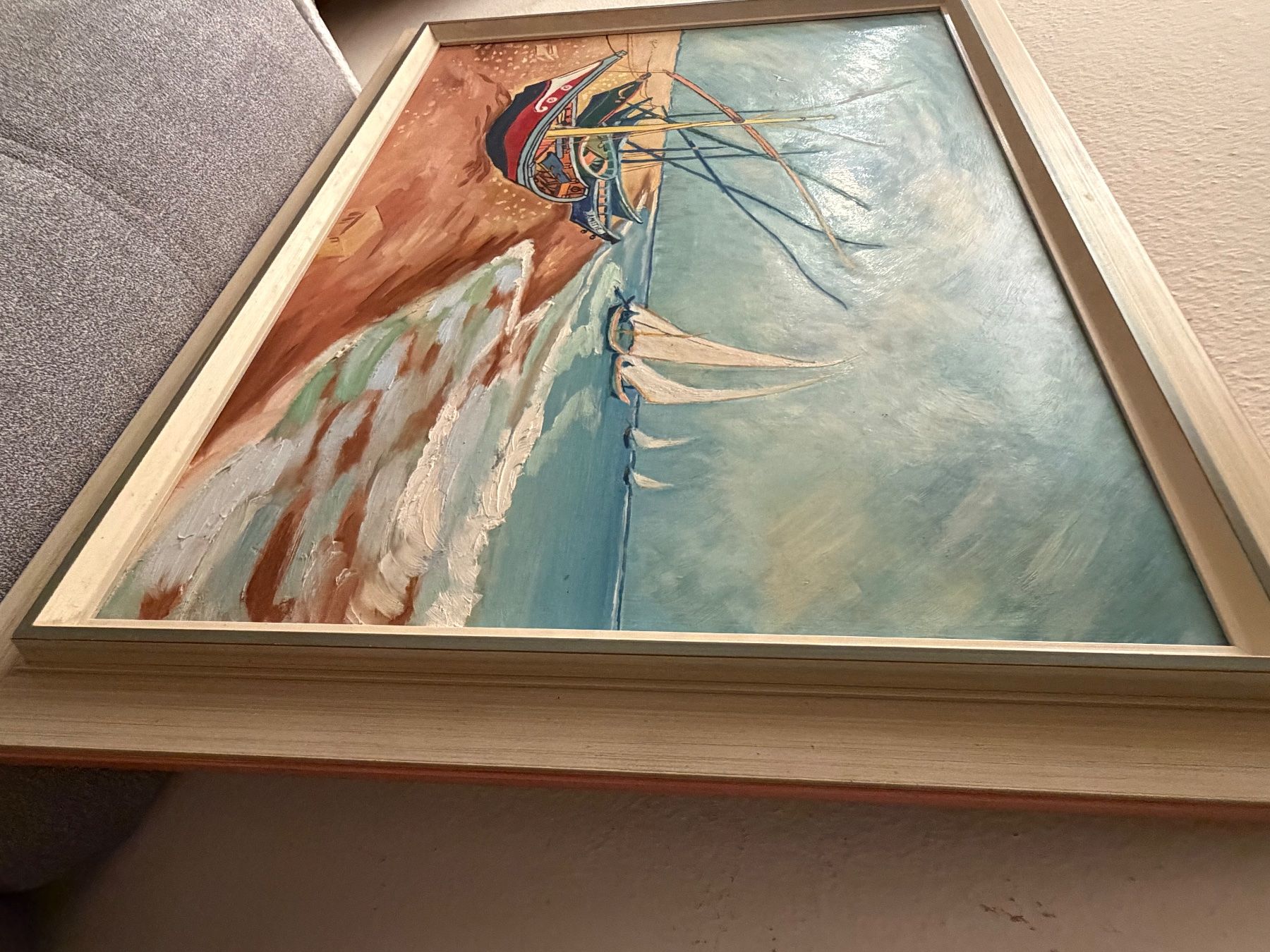 Gemälde: Ölgemälde Boote am Strand mit Segelschiffen – Gebraucht aus Basel von PAUL_ART 7