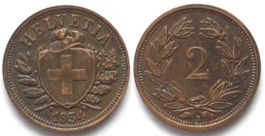 EIDGENOSSENSCHAFT 2 Rappen 1934 Bronze SELTENES JAHR!
