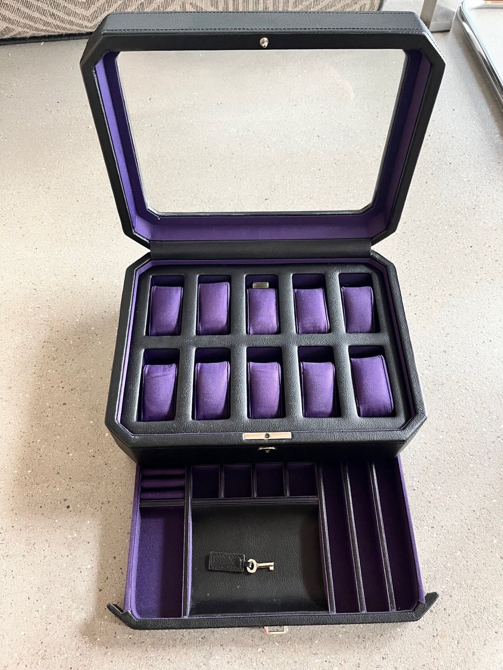 Orologi: Uhrenbox WOLF 1834 - Windsor mit Schublade Schwarz/Violett – Usato da Regensdorf venduto da Carbonox 1