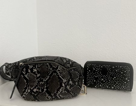 2er Set Bauchtasche & Portemonnaie – Schwarz / Schlangenmust