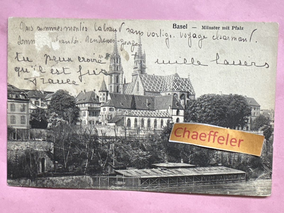 Cartoline postali: 1901 Basel, Münster mit Pfalz – Usato da Zürich venduto da Chaeffeler