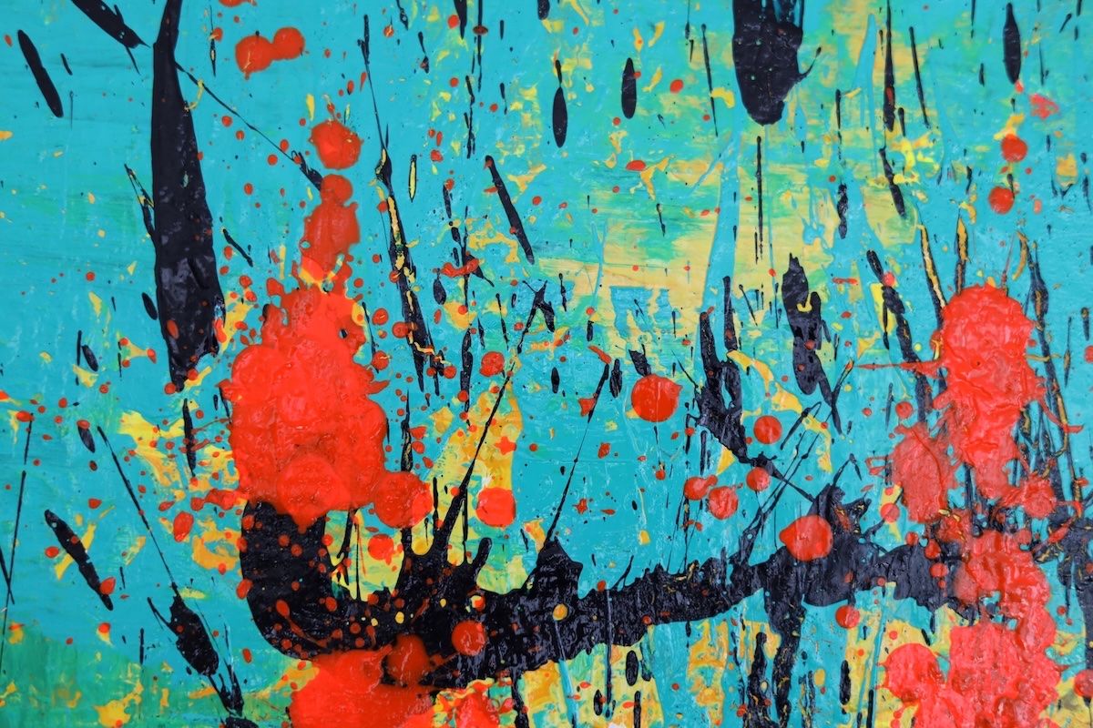 Tableaux: Abstraktes Acrylbild Dynamik Farbe Action 120x160 cm – Neuf avec emballage d'origine à  par  3