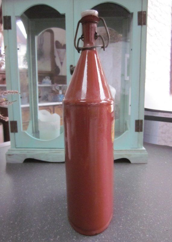 Bicchieri, Caraffe & Bottiglie: Alte Email-Flasche 2 Liter, braun, Schwerter Emaille – Usato da Bischofszell venduto da raika 2