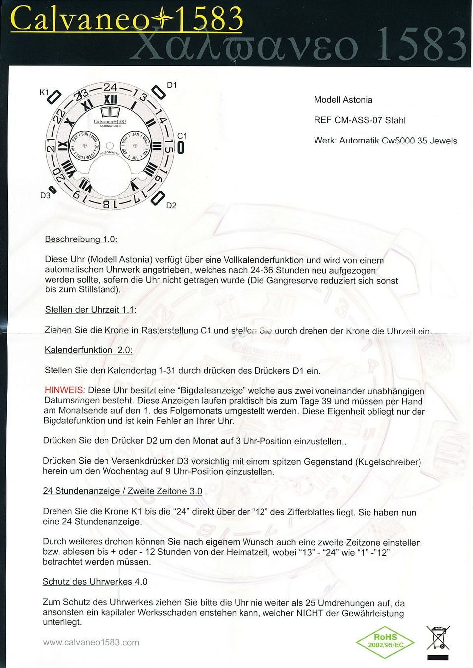 Calvaneo Orologi: Calvaneo-1583-Astonia – Nuovo e nell'imballaggio originale da Samstagern venduto da gilido01 5
