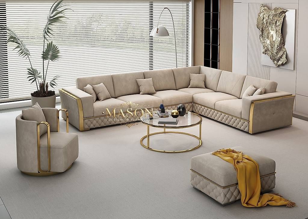 Sofas: MASON Modul Ecksofa "Veluto Gold" aus Samt – Neu und originalverpackt aus Tägerwilen von DealBlitz