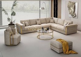 XL Modul Ecksofa Wohnlandschaft "Veluto Gold" aus Samt MASON