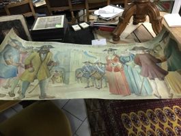 Zunfthaus Saffran 1723 Öl auf Karton 144 x 61 cm Einweihung