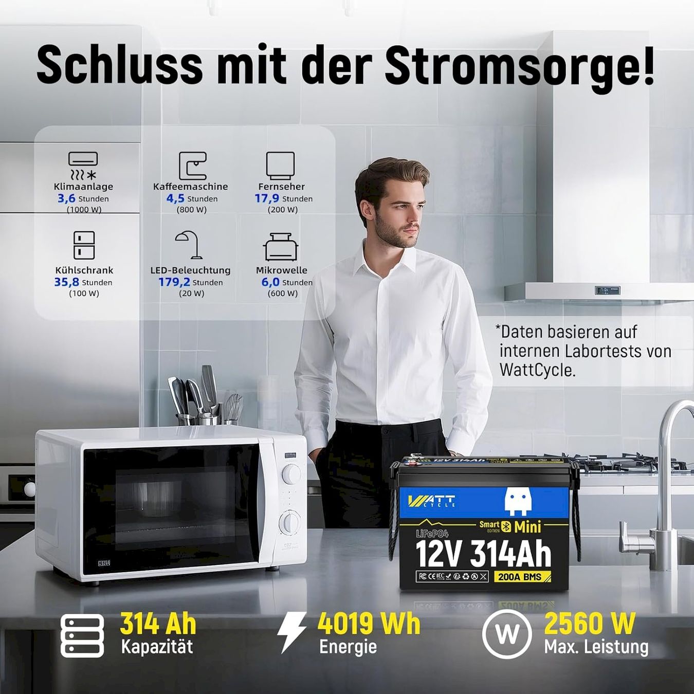 Batterie: WattCycle LiFePO4 Batterie 12V 314Ah BMS – Nuovo e nell'imballaggio originale da Bottighofen venduto da zaap 3