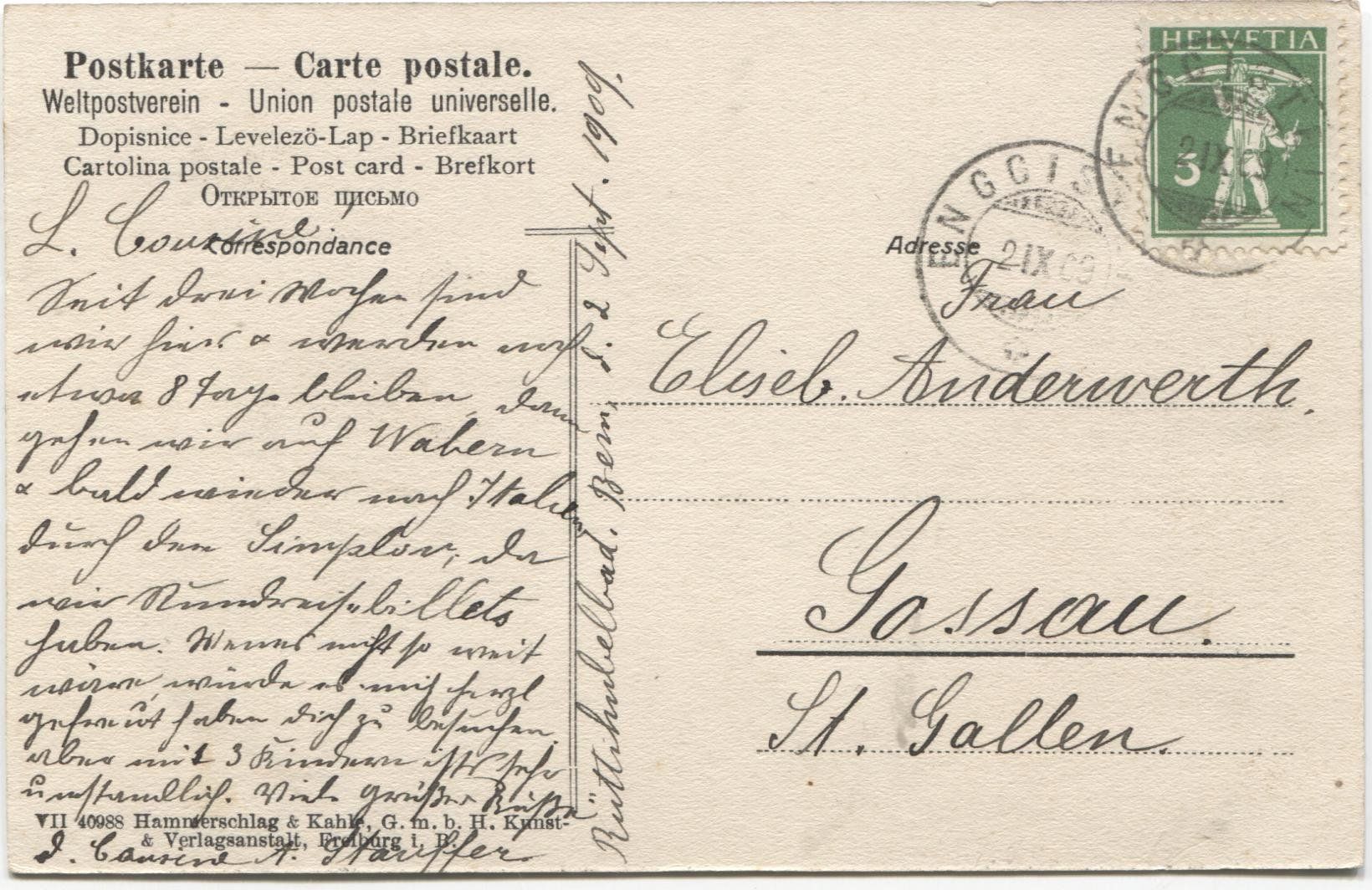 Cartoline postali: RUETIHUBEL-BAD BE 1909 – Usato da Wil SG venduto da Clanx 1