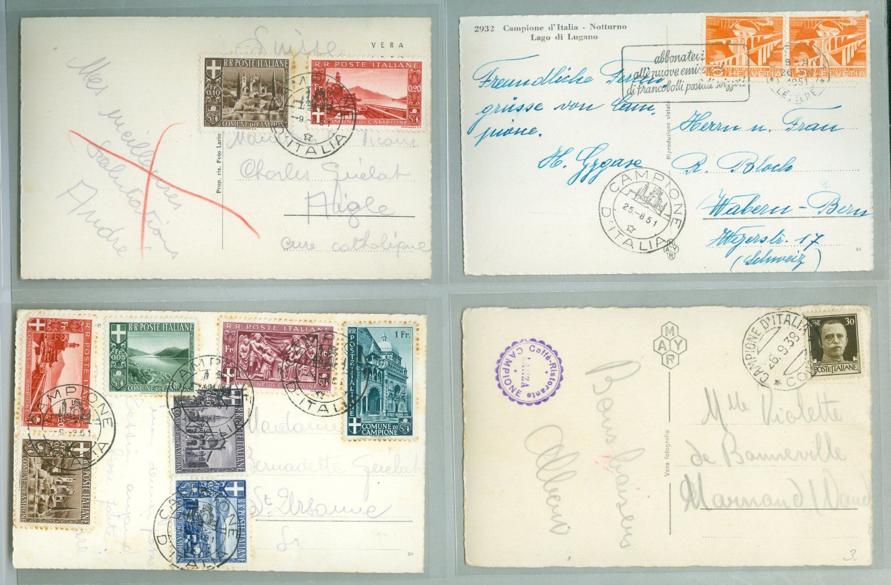 Cartoline postali: 1938/51 Campione – Usato da Zürich venduto da yago-rot 1