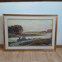 Gerahmtes Ölgemälde - Landschaft mit Bäumen, Herbstfarben