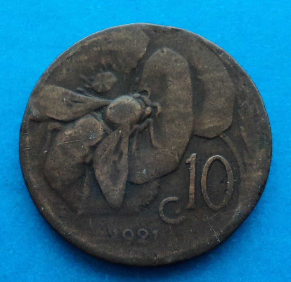 Alle Münzen: Italien: 10 Centesimi 1921, S - SS – Gebraucht aus Basel von maripas17