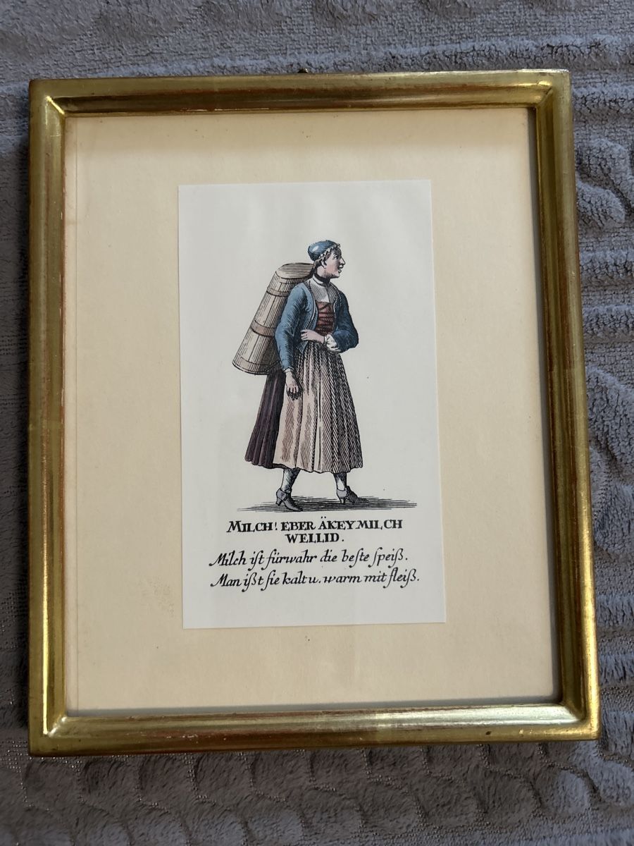 Foto & Immagini: Antiker Widmer Druck "Milch Eimer" gerahmt – Usato da St.Gallen venduto da lala19