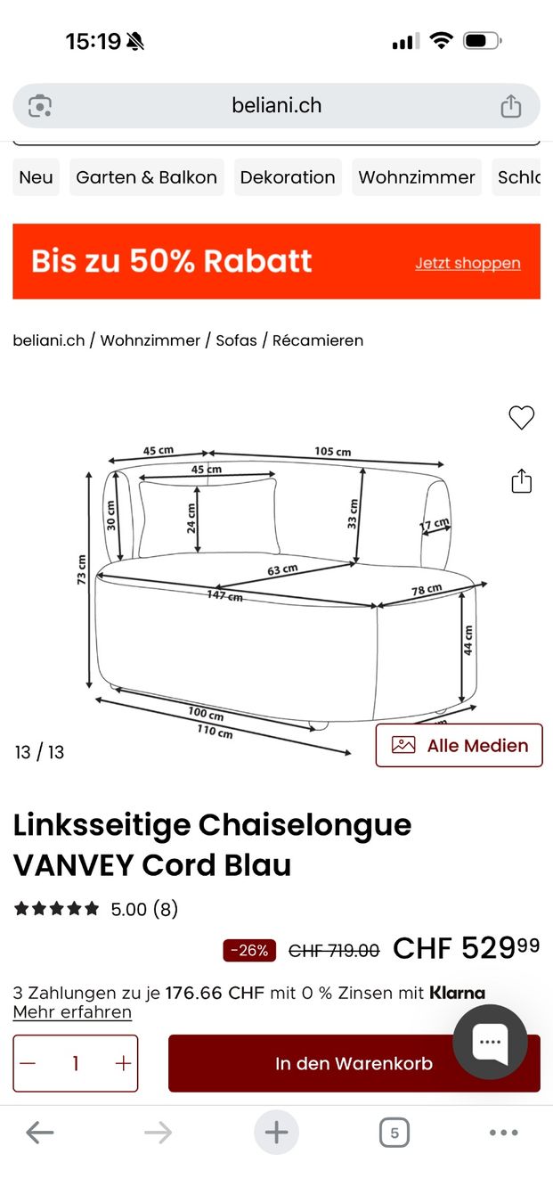 Beliani Divani: Sofa Cord Chaisselounge – Nuovo (secondo la descrizione) da Altenrhein venduto da wer_q2p6 2
