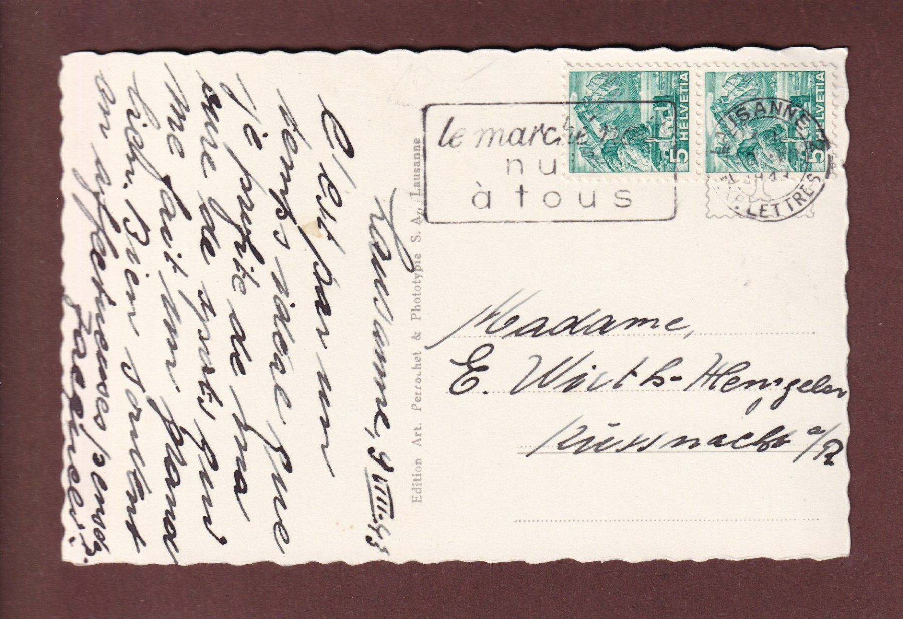 Cartoline postali: LAUSANNE - Quai d'Ouchy - 1943 – Usato da Pully venduto da nicecards 1