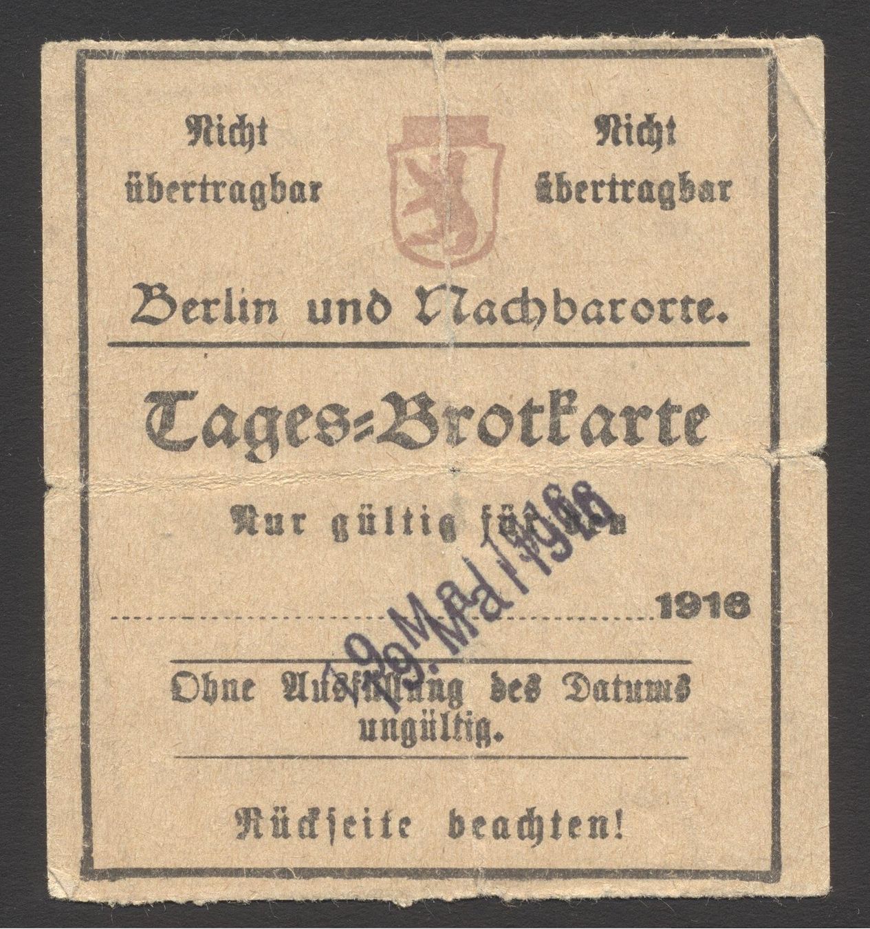 Tutti i francobolli: Tages-Brotkarte Berlin + Brotmarke 50g – Usato da Siebnen venduto da Fstaehli