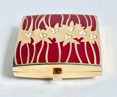 Vintage Puderdose ESTEE LAUDER Rot/Gold mit Stechpalmenmotiv