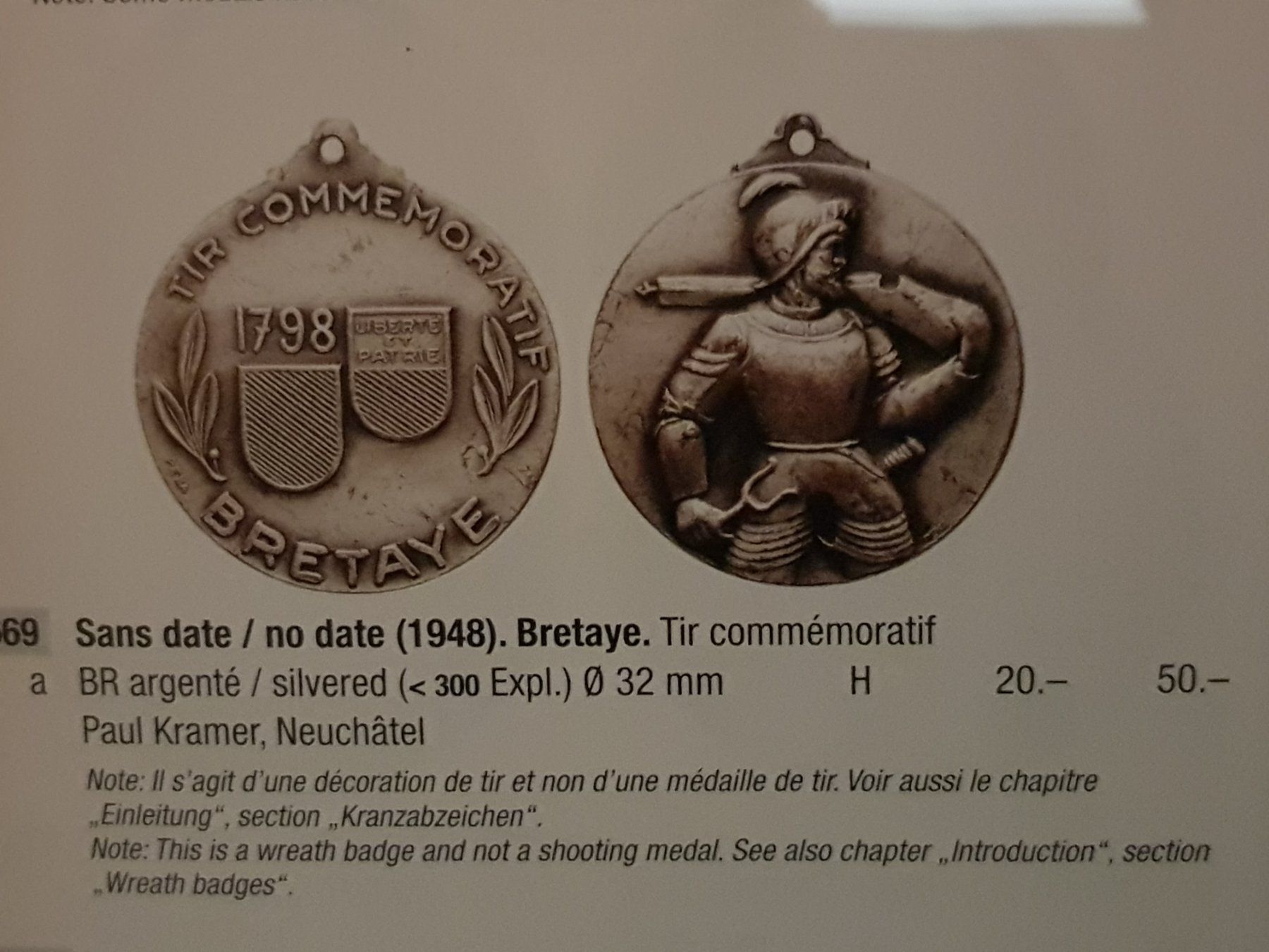 Medaglie: Tir comemoratif Bretaye 1948 – Usato da la neuveville venduto da houeka 2
