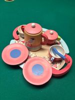 Service à thé-cen bois, jeu d'enfant, 8  pièces, colorées