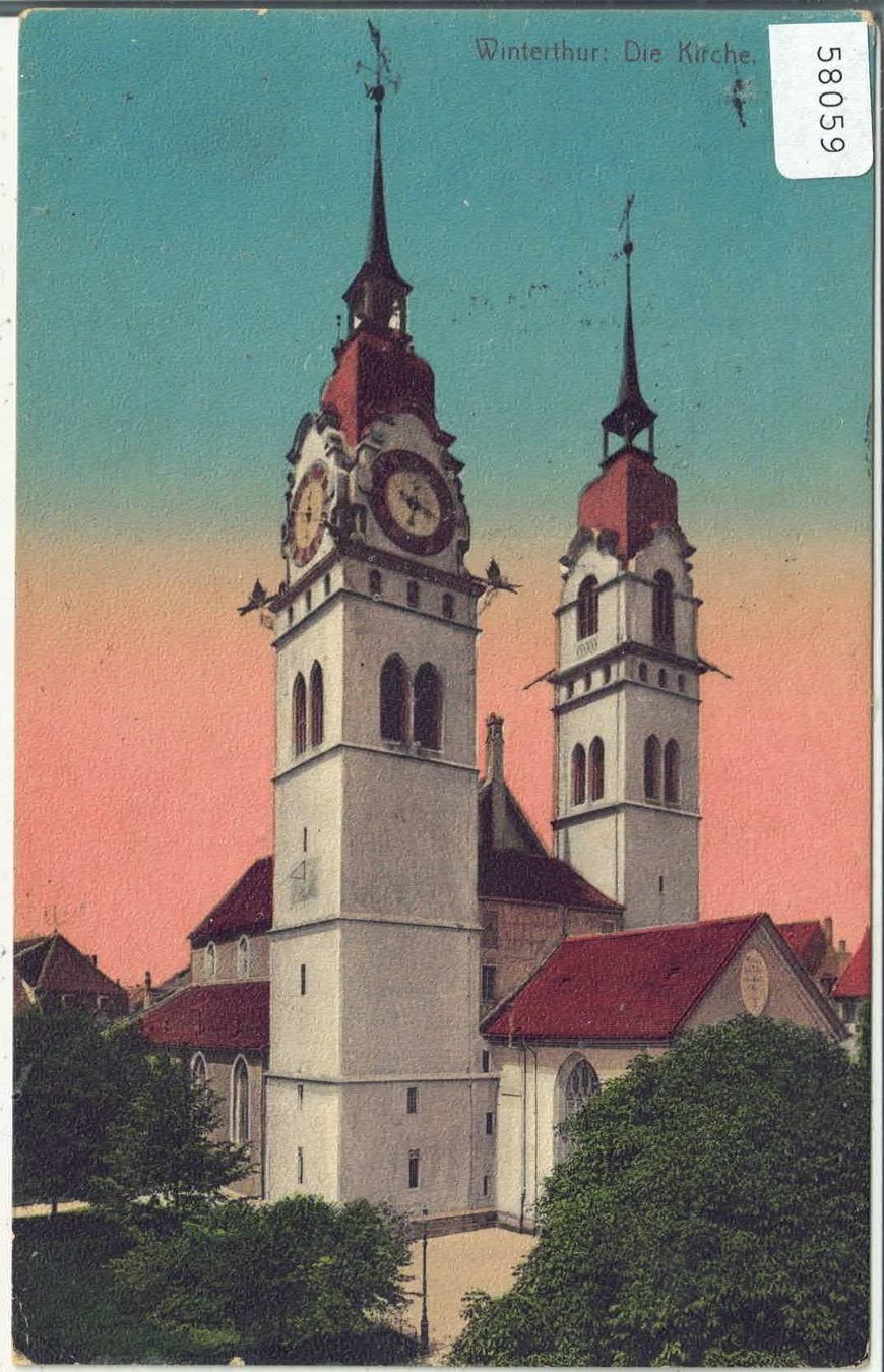 Cartoline postali: Winterthur - Die Kirche - Litho – Usato da Ettingen venduto da Kartenplanet